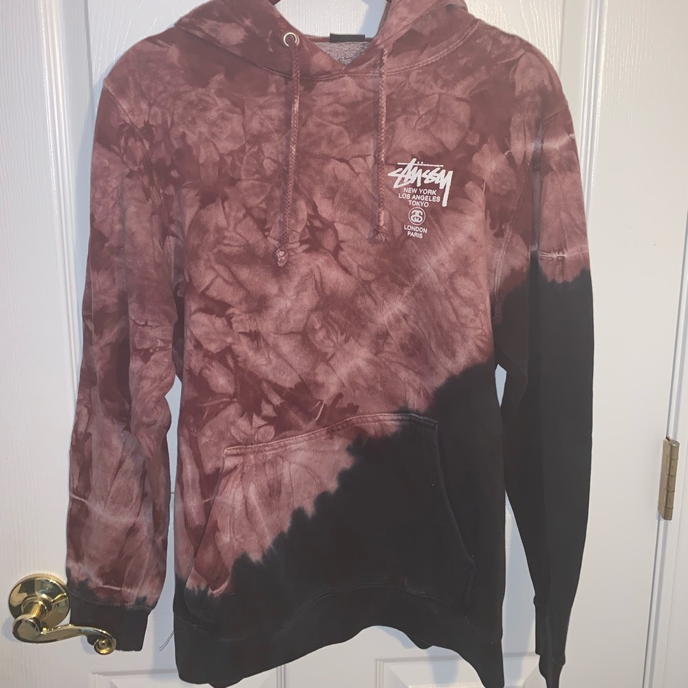 Stüssy Tie Dye Maroon and Black Sweatshirt